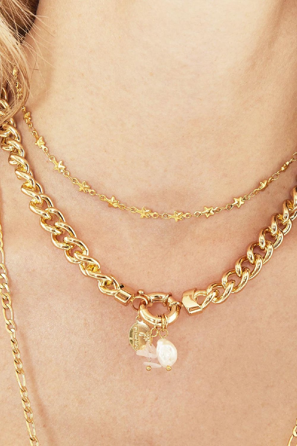 Ketting chained star Goud kleur Stainless Steel h5Afbeelding2